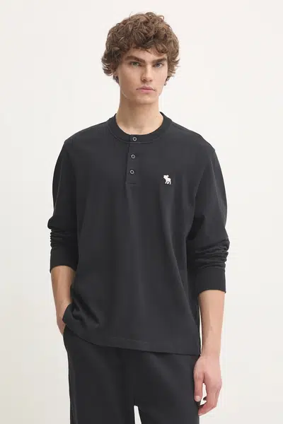 Bavlněné tričko s dlouhým rukávem Abercrombie & Fitch černá barva, KI124-4534
