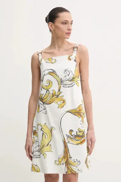 Džínové šaty Versace Jeans Couture bílá barva, mini, 78HAO954 ES138SS0