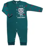 Baby Nellys Bavlněný kojenecký overal bez šlapek Little Robot, tmavě zelený, vel. 80