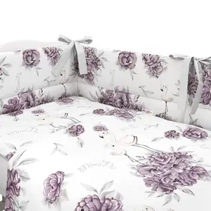 Baby Nellys 3-dílná sada Mantinel s povlečením, Plameňák, švestková/bílá, 135 x 100 cm