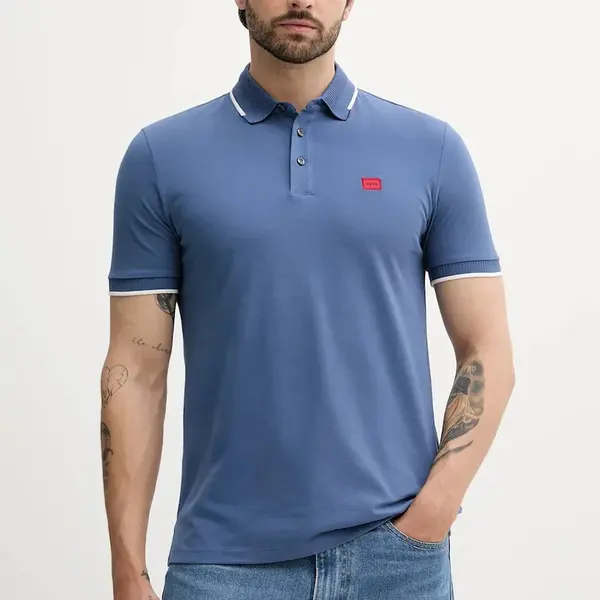 Bavlněné polo tričko HUGO černá barva, 50490775