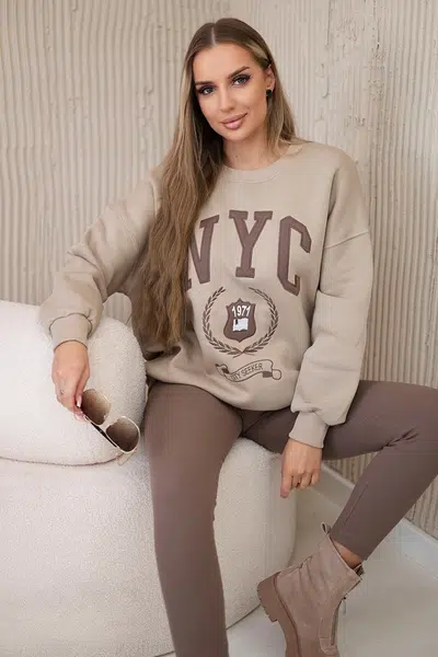 Cotton set insulated sweatshirt + dark beige leggings