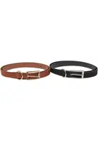 Slim synthetic velour leather belt 2 pcs black/silver + brown/gold