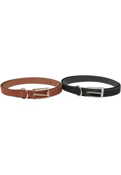 Slim synthetic velour leather belt 2 pcs black/silver + brown/gold