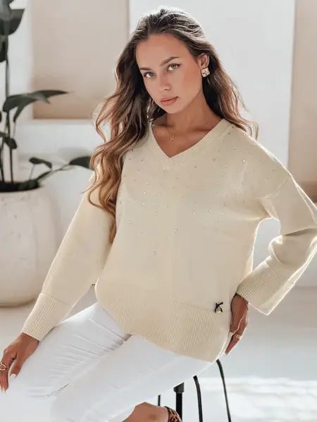 Dámský svetr s V výstřihem VERALIA ecru
