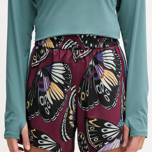 Tréninkové šortky adidas Performance x Farm Rio dámské, vínová barva, high waist, JL7005