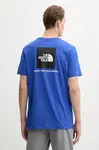 Bavlněné tričko The North Face Redbox pánské, modrá barva, s potiskem, NF0A87NPEF11
