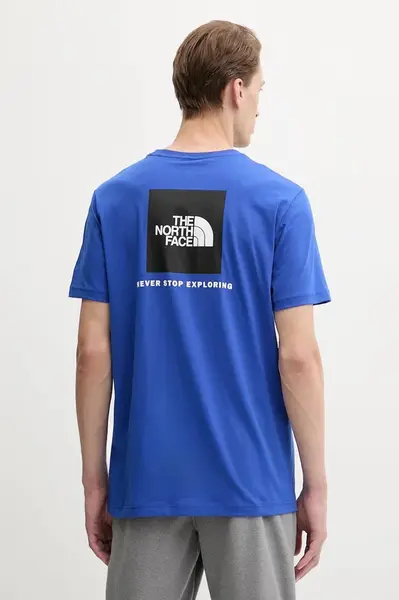 Bavlněné tričko The North Face Redbox pánské, modrá barva, s potiskem, NF0A87NPEF11