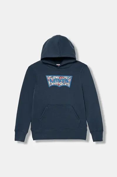 Dětská mikina Levi's ON THE ROAD BATWING HOODIE tmavomodrá barva, s kapucí, s potiskem, 9EP036