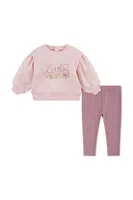 Kojenecká sada Levi's BLOUSON SLEEVE CREW & PANT růžová barva, 1EN470