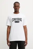 Bavlněné tričko Converse pánské, bílá barva, s potiskem, 10027730-A02