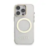 Zadní kryt Guess IML Gold Outline Stand Camera Frame MagSafe pro Apple iPhone 16 Pro Max, transparentní