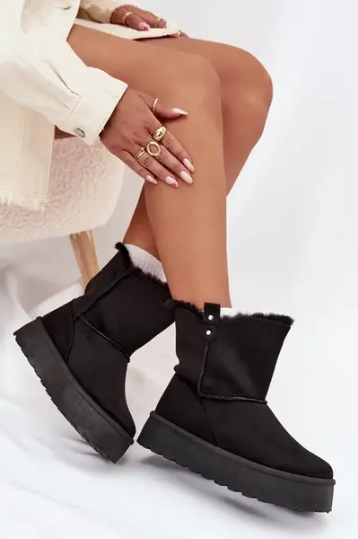 Boto Dámske Snehule Na Platforme S Kožušinou Čierne Evelira