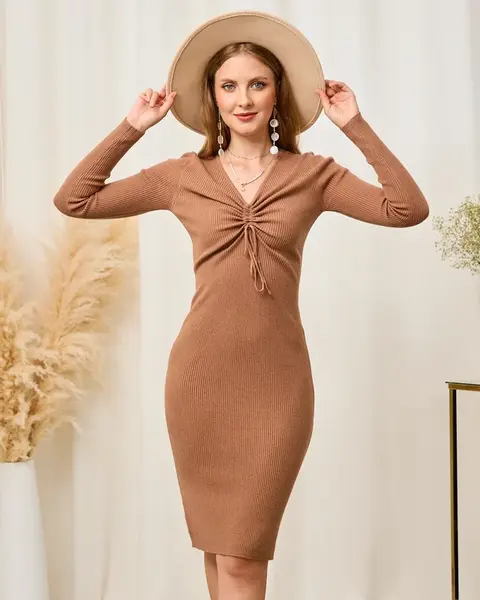 Resti Brown Women's Ribbed Dress