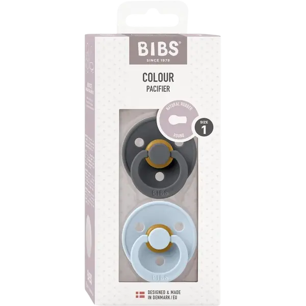 BIBS Colour Cumlíky z prírodného kaučuku - veľkosť 1 Iron/Baby Blue, 2 ks