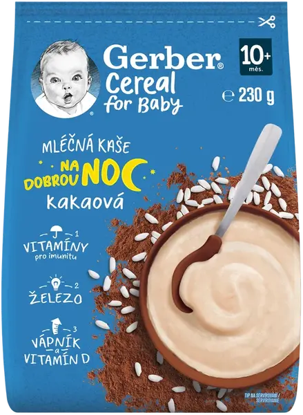 GERBER Cereal mliečna kaša kakaová Dobrú noc 230 g