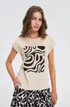 Marisse Beige T-Shirt With Geometric Print