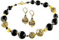 Lampglas Luxusní souprava šperků Golden Tiger z perel Lampglas s 24karátovým zlatem CQ5 (náhrdelník, náušnice)