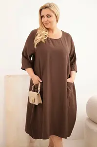 Plus Size šaty s kapsami, hnědé