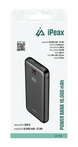 iPEAX powerbanka 10000 mAh, 10,5W, 2x USB-A černá