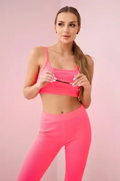 Pruhovaný top set s halenkou růžové neony