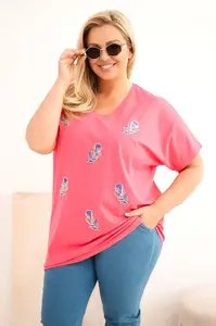 Kesi dámská plus size halenka s peříčky růžová