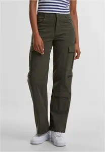 Women's Loose Utility Stretch Twill Pocket Trousers Olive