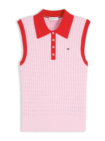 TOMMY HILFIGER Vyšívaný top 'Cable Slim Sleeveless'  ružová / červená