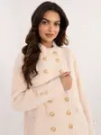 Ecru double-breasted alpaca coat with pockets