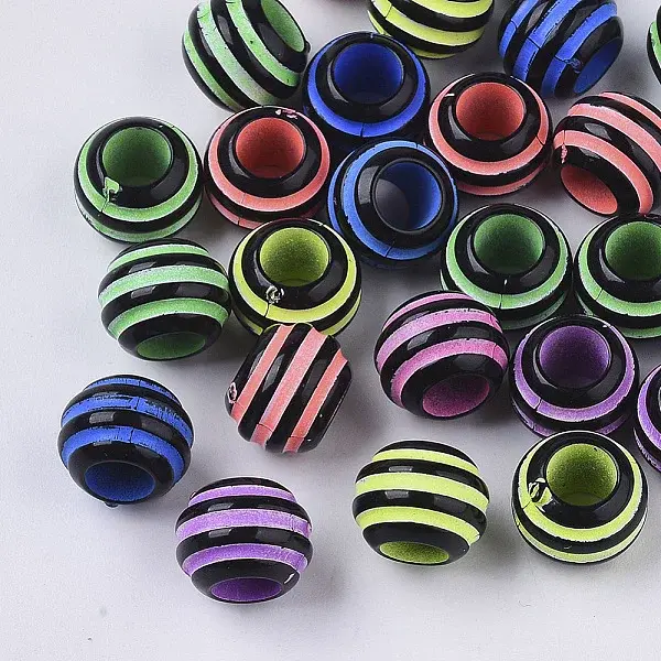 Spray Painted Stripe Opaque Acrylic European Beads