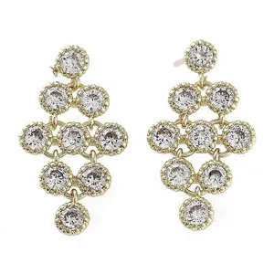 Hollow Rhombus Brass with Cubic Zirconia Dangle Stud Earrings