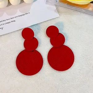 3-Round Alloy Dangle Stud Earrings