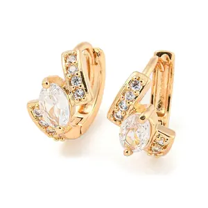 Brass Micro Pave Clear Cubic Zirconia Hoop Earrings