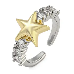Brass Micro Pave Clear Cubic Zirconia Open Cuff Rings
