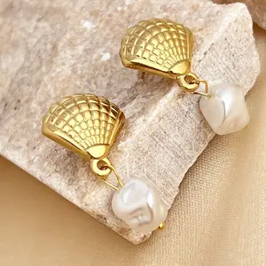 304 Stainless Steel Plastic Pearl Dangle Stud Earrings