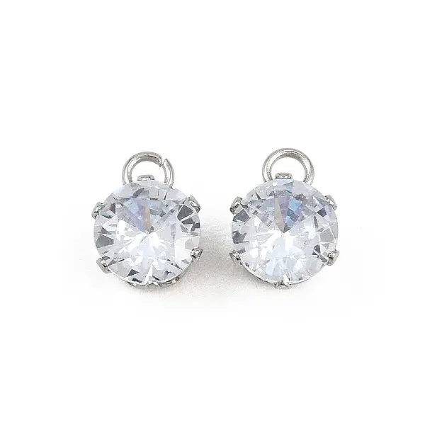 304 Stainless Steel Micro Pave Cubic Zirconia Pendants