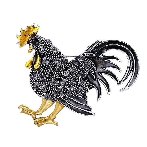 Rhinestone Rooster Brooch Pin