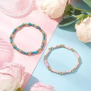 2Pcs 2 Styles Synthetic & Natural Imperial Jasper Beads Stretch Bracelets Sets