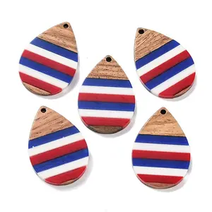 Independence Day Opaque Striped Resin & Walnut Wood Pendants