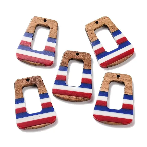 Independence Day Opaque Striped Resin & Walnut Wood Pendants