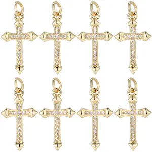 8Pcs Brass Micro Pave Clear Cubic Zirconia Pendants