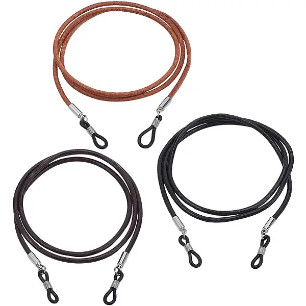 3Pcs 3 Colors Cowhide Neck Strap for Eyeglasses