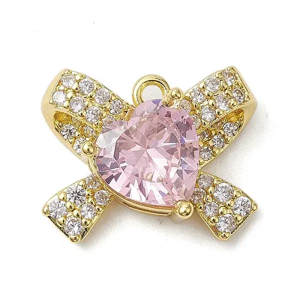 Rack Plating Brass Micro Pave Pink Cubic Zirconia Pendants