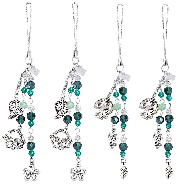 6Pcs 2 Styles Glass & Alloy Mobile Straps