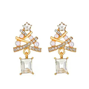 Alloy Rhinestone Christmas Tree Stud Earrings