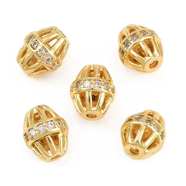 Brass Micro Pave Clear Cubic Zirconia Beads