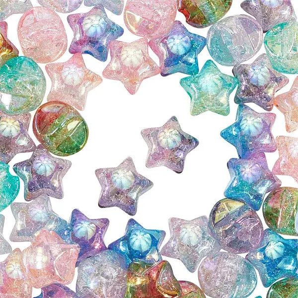 60Pcs Transparent Crackle Acrylic Beads