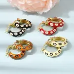 Flower Pattern Brass Enamel Hoop Earrings