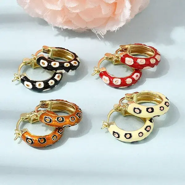 Flower Pattern Brass Enamel Hoop Earrings