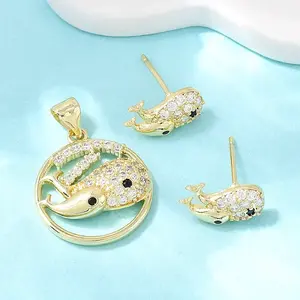 Brass Micro Pave Cubic Zirconia Pendant & Stud Earrings Sets for Women